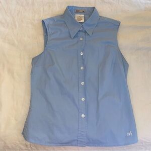 Tommy Hilfiger Blue Sleeveless Button Down Shirt Breezy Euro Summer Coastal Chic